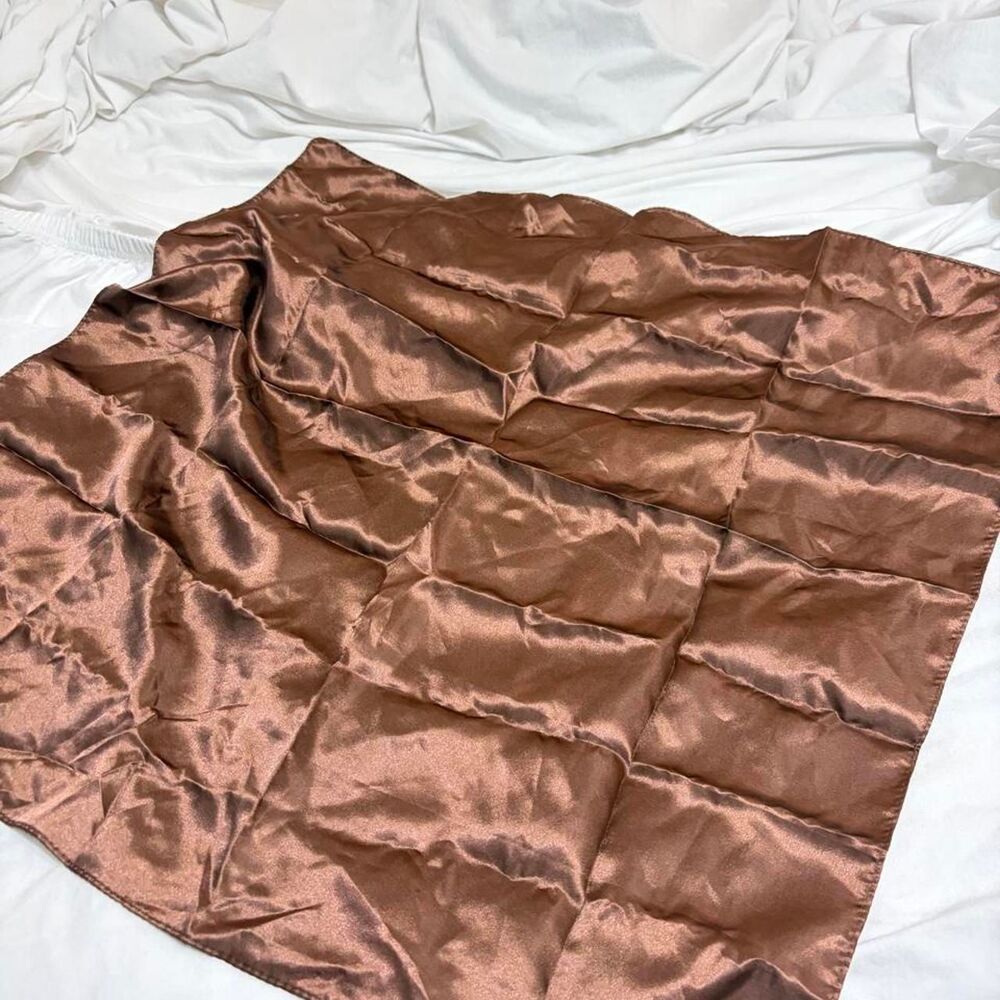 AMAZON Brown Satin Scarf Silky Hair Head Wrap Neck Tie Skirt Top Styling Accesso